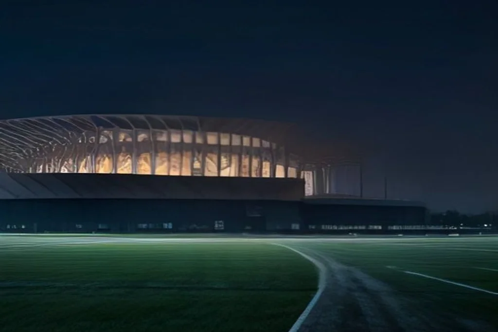 Stadium exterior at night