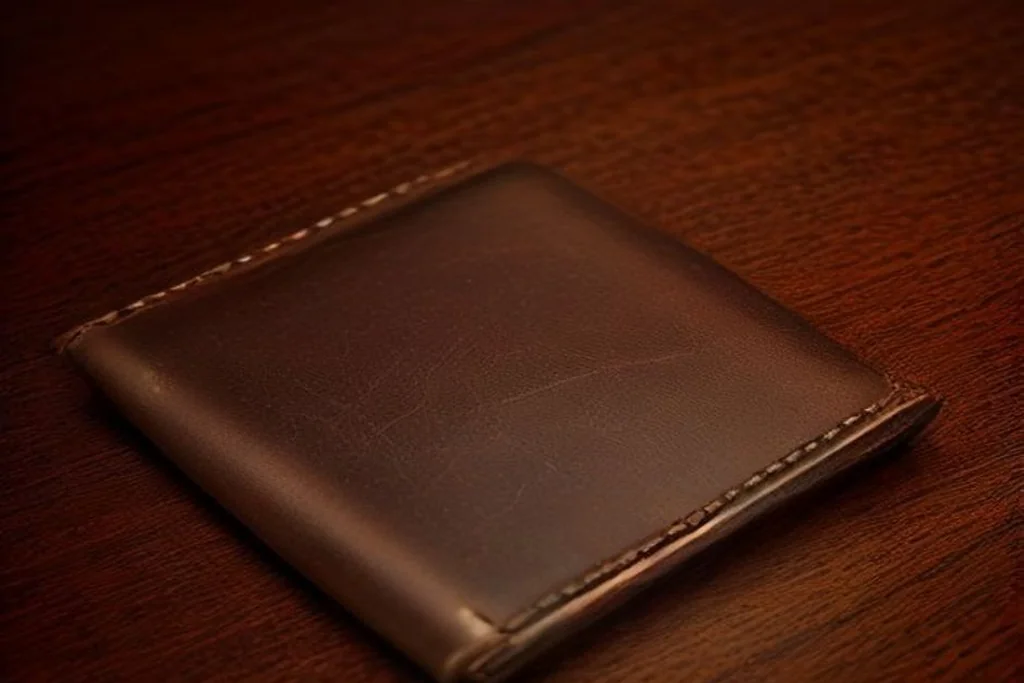 Leather wallet on a table