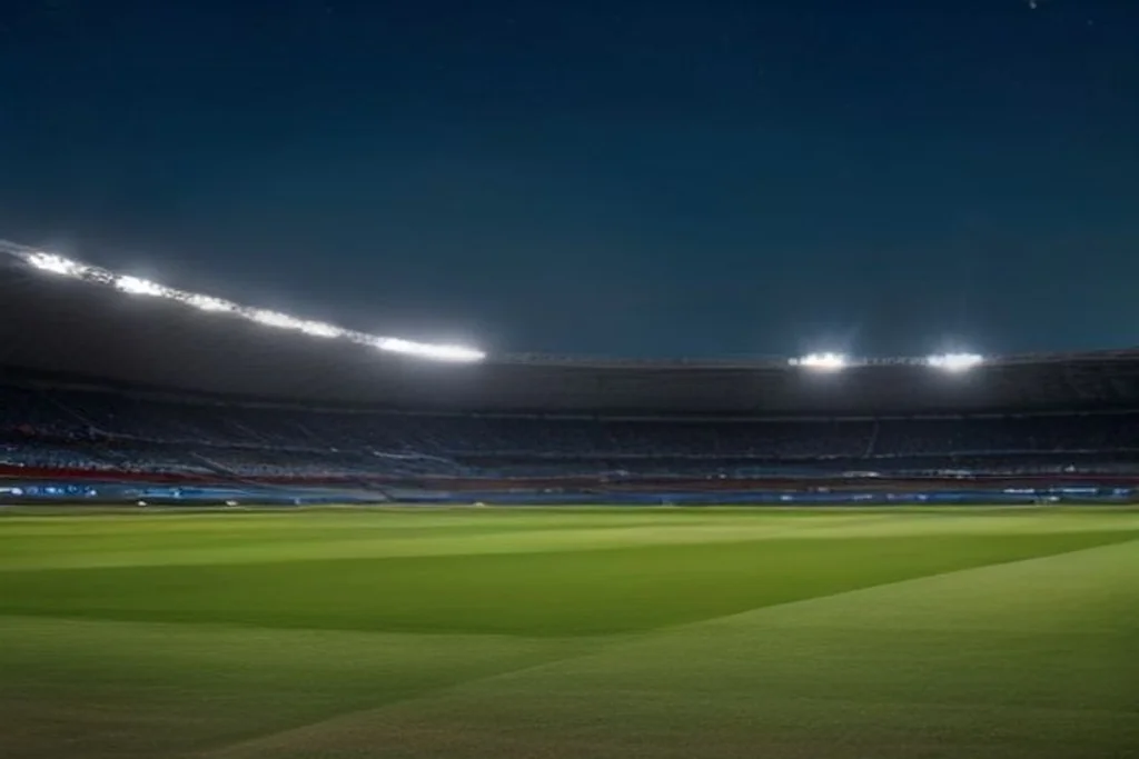 Cricket stadium under floodlights