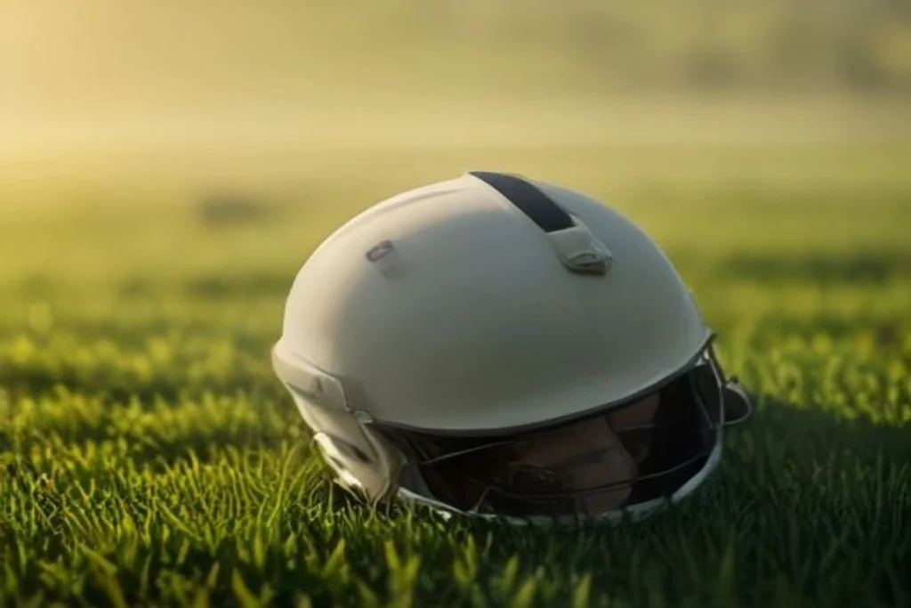 Cricket helmet on grass