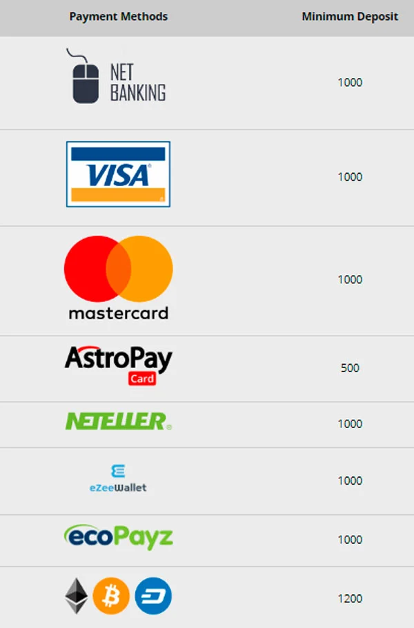 10Cric Payment Methods