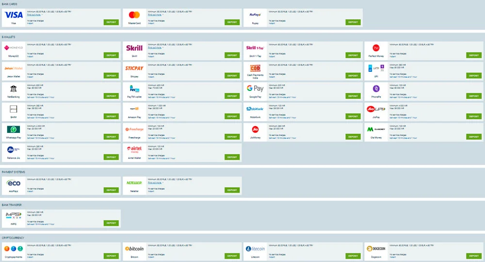 1xBet Deposits and Withdrawals